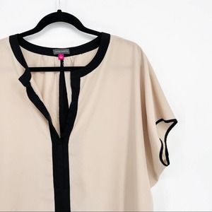 Vince Camuto Black Tan Colorblock Blouse